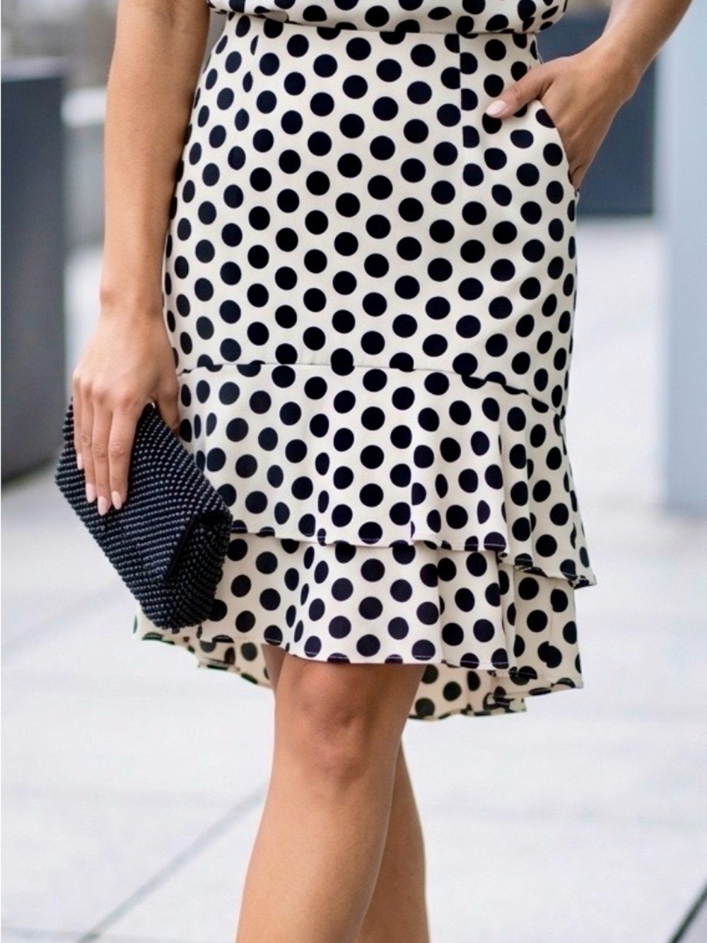 Allison Taylor Black Polka Dot High-Low Lined Ruffle Skirt on Cream 8